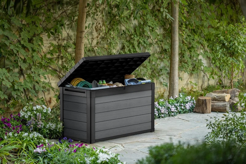 Keter Baule da Giardino Cortina, 380L, Effetto Legno, Grigio, 122,9x62,1x70,6H cm