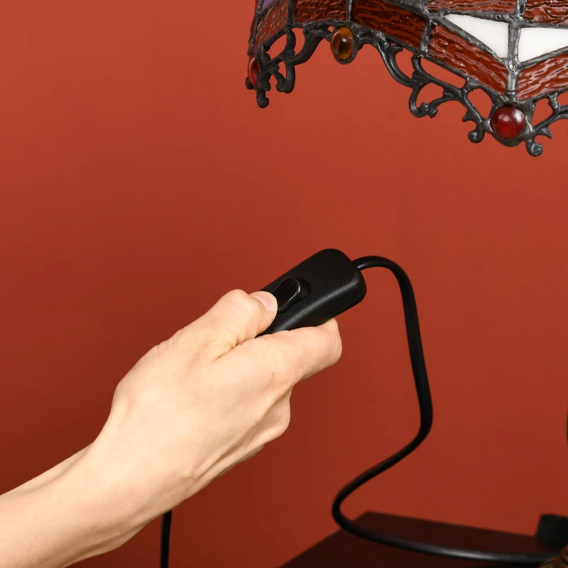 HOMCOM Stained Glass Table Lamp, Handcrafted Artisan Collectible, Suitable for Living Room and Bedside, Multi-Coloured, Ф31 x 48Hcm, Zinc Alloy.