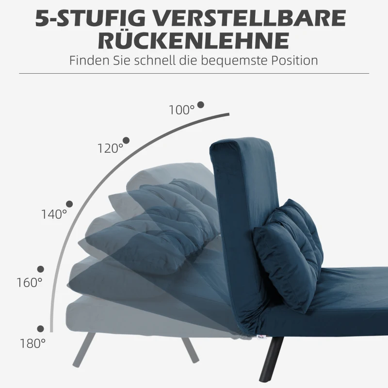 HOMCOM Schlafsofa 2er-Sofa Samtsofa, Schlaffunktion, inkl. 2 Kissen, Samtoptik, Natur + Blau(m-5)