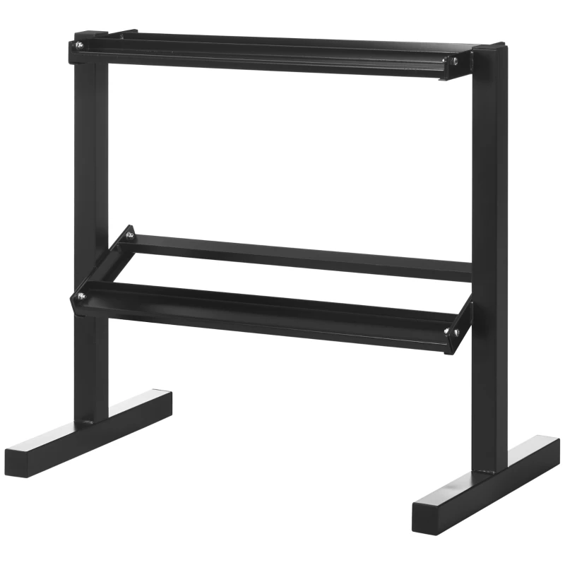 SPORTNOW Suport pentru Gantere pe 2 Niveluri, Organizator Stabil de Depozitare a Greutăților, 92.5x50.5x80.5 cm, Negru