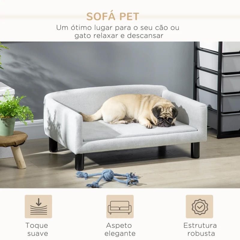 PawHut Sofá para Cães Médios com Pernas de Madeira Cama para Animais de Estimação Capacidade 20 kg 82x54x36 cm Cinzento