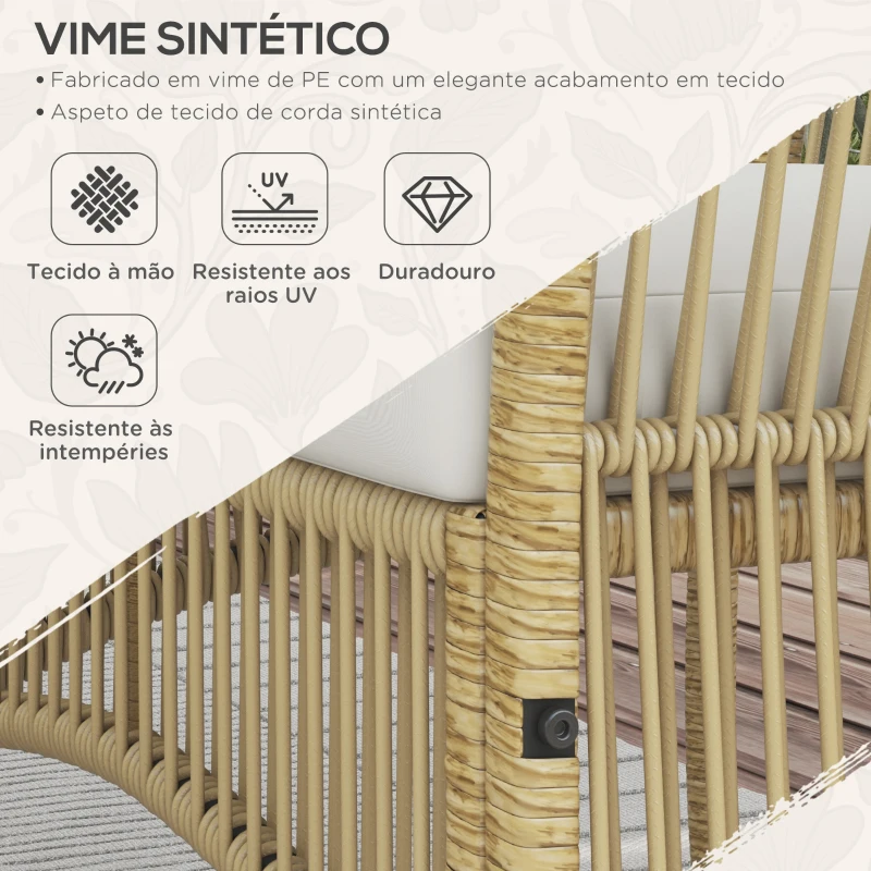 Outsunny Conjunto de Móveis de Jardim de Vime de 4 Peças de Varanda com 1 Sofá de 2 Lugares 2 Poltronas e Mesa de Centro Bege