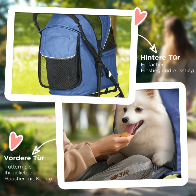 PawHut Hundewagen bis 10kg klappbar Bodenkorb Kissen verstellbares Vordach Seitentasche 81 cm x 48 cm x 99 cm Grau