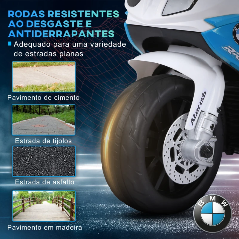 HOMCOM Mota Elétrica BMW para Crianças 6V com Faróis Música e Velocidade Máx. de 2,5 km/h 66x37x44 cm Azul