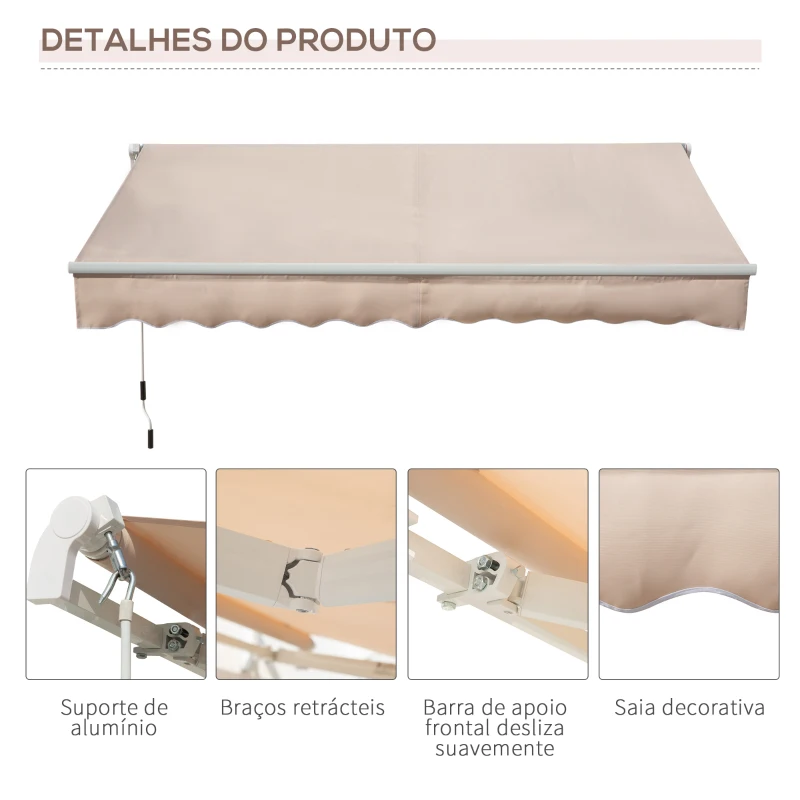 Outsunny Toldo Manual Retrátil 295x200 cm Toldo para Varanda com Manivela de Metal Impermeável e Anti-UV para Jardim Terraço Bege