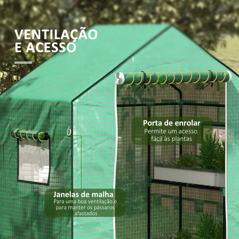 Outsunny Cobertura de Substituição para Estufa 140x73x190 cm com Janela, Porta com Fecho Éclair, Anti-UV, Proteção de Plantas, Verde