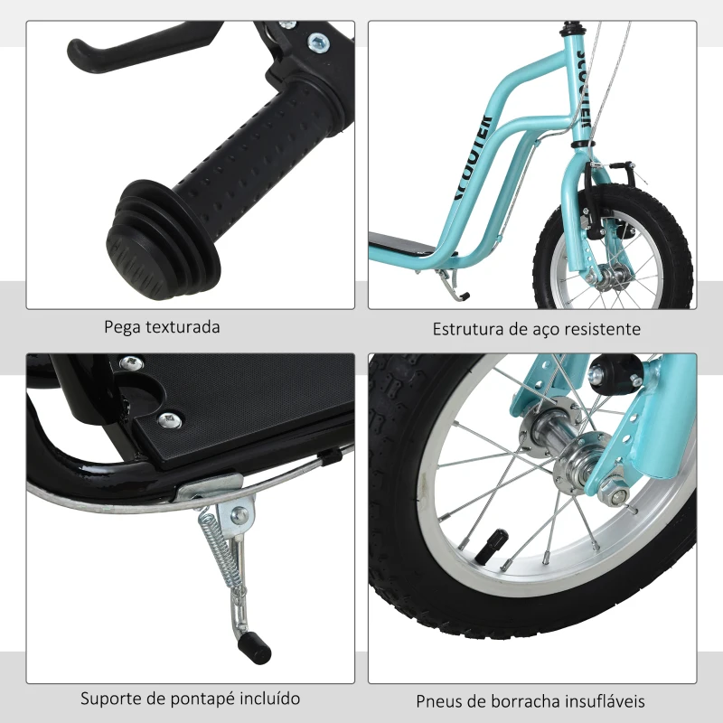 HOMCOM Trotinete para Crianças com Guiador Ajustável em Altura Travão Duplo e Estrutura de Aço 120x58x75-80 cm Azul