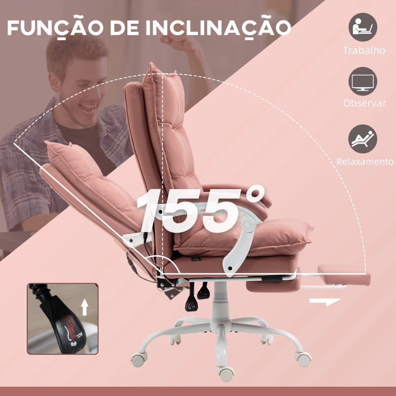Vinsetto Cadeira de Escritório com 6 Pontos de Massagem e 5 Modos Reclinável com Função de Aquecimento 66x74x114-121,5 cm Rosa