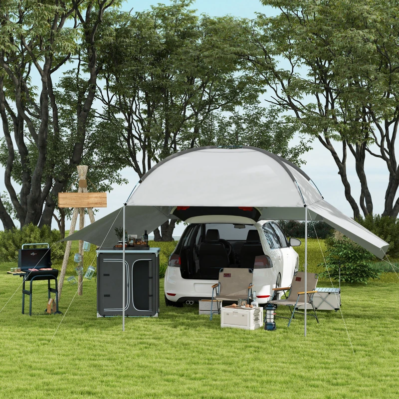 Outsunny Auto Hecktent Carport Voertuigoverkapping, weerbestendig, 300 cm x 262 cm x 260 cm, Lichtgrijs