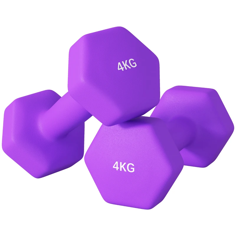 SPORTNOW 2 x 4kg Hexagonal Dumbbells Weights Set with Non-Slip Grip for Home Gym Workout, Purple