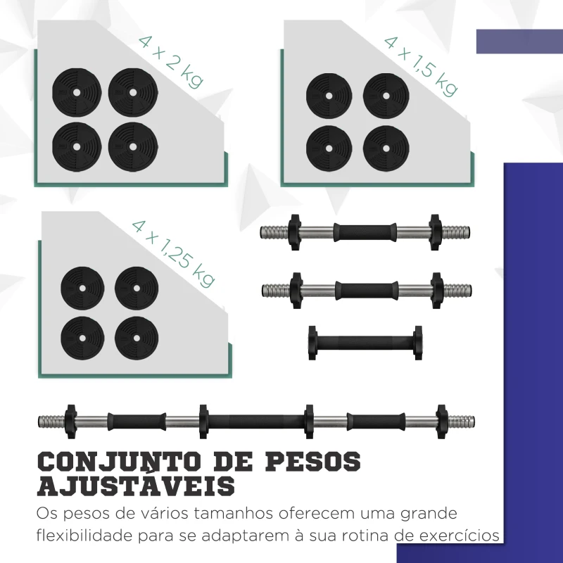 SPORTNOW Kit de Halteres 20kg 2 em 1 com Barra de Pesos Pega Antiderrapante para Treino de Força Preto Verde