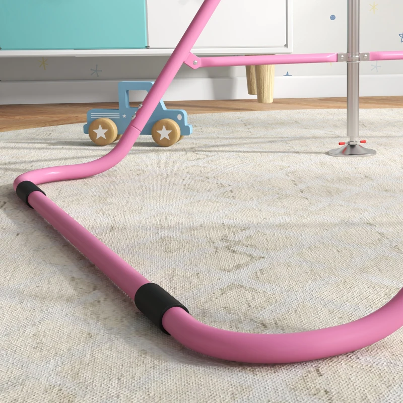 HOMCOM Bară de Tracțiuni Pliabilă pentru Copii, Bară de Gimnastică cu Înălțimi Reglabile și Structură din Oțel, 148x105x88-128 cm, Roz