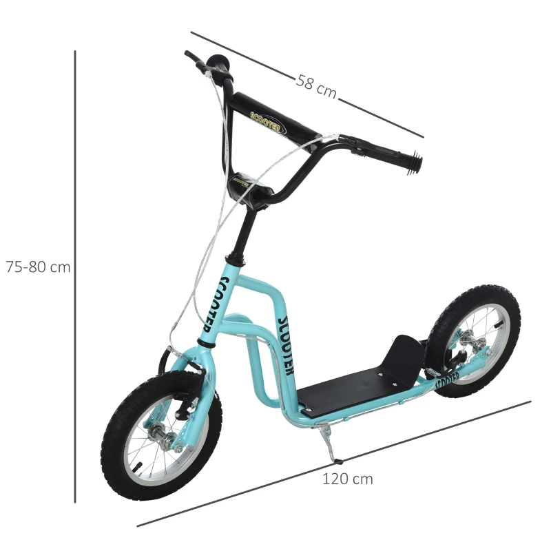 HOMCOM Trotinete para Crianças com Guiador Ajustável em Altura Travão Duplo e Estrutura de Aço 120x58x75-80 cm Azul