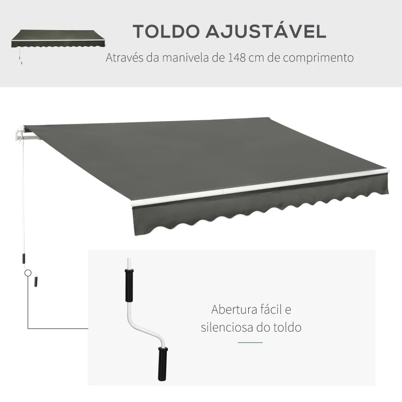 Outsunny Toldo Manual Retrátil 350x250 cm para Varanda com Manivela de Metal Impermeável e Anti-UV para Jardim Terraço Janelas Cinza