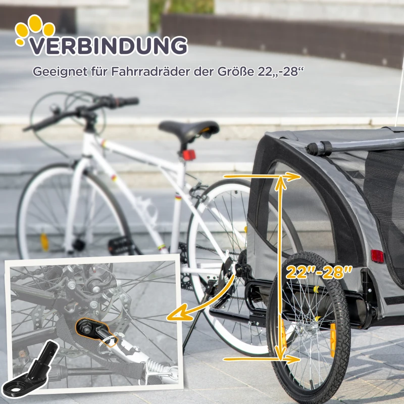 PawHut Hundeanhänger Fahrradanhänger bis 20kg Netzfenster, aufrollbare Abdeckung, Universalkupplung Schwarz, 140 x 71 x 83 cm