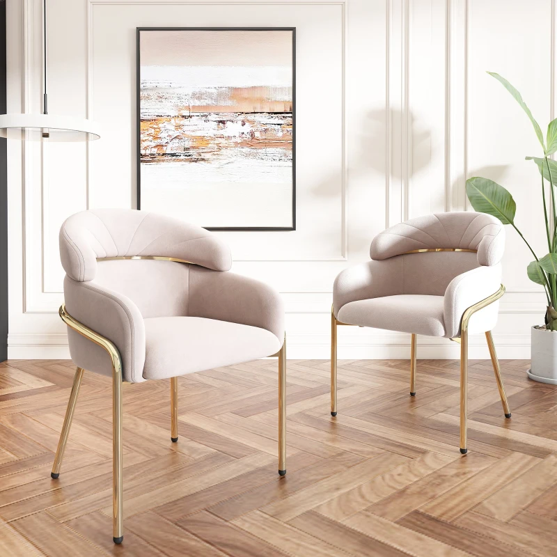Lot de 6 chaises de salle à manger tapissées en velours, légères et élégantes, quatre pieds en métal, pour salon et chambre, Beige