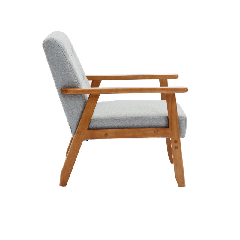 Fauteuil Relax Mid-Century Modern avec Accoudoirs et Pieds en Bois Massif pour Salon et Chambre à Coucher, Gris Clair