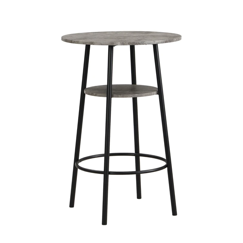 Ensemble Table Haute avec 2 Tabourets de Bar en Bois et Métal, Gris+Noir