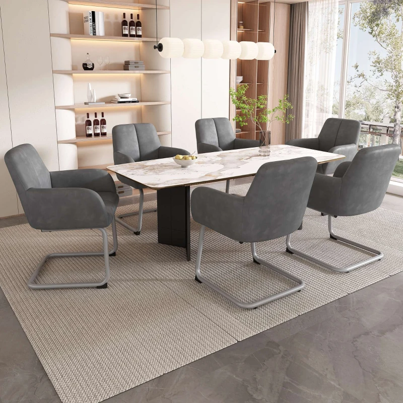 Ensemble de 2 Chaises de Salle à Manger Modernes avec Pieds Courbés en Acier, Assise Ergonomique en Microfibre, Gris