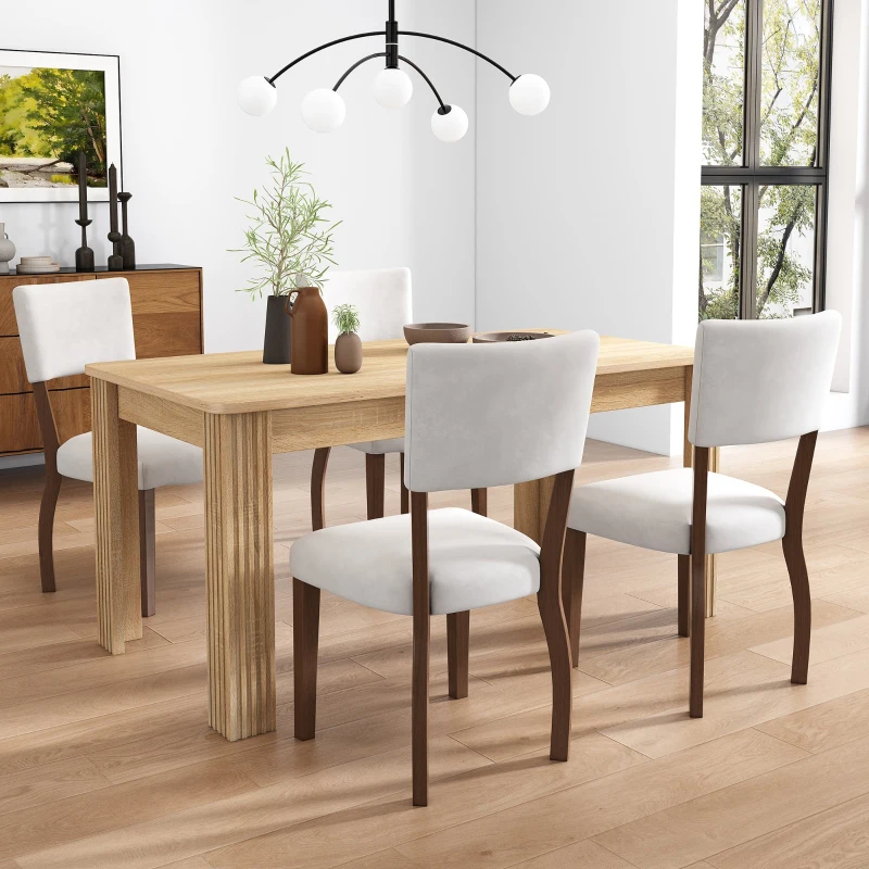 Ensemble de 4 chaises de salle à manger en velours, design moderne et rembourrées, avec pieds en bois, polyvalentes pour salon et chambre à coucher, déstockage chaises salle à manger, Blanc