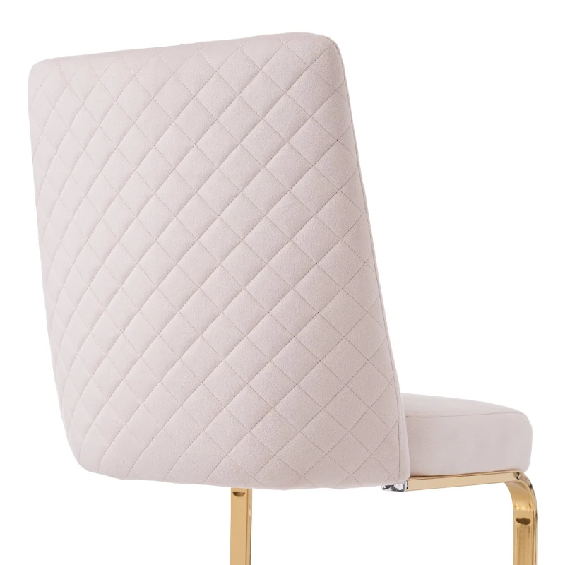 Ensemble de 4 chaises de salle à manger rembourrées en velours avec design diamant au dos et pieds de support en métal doré, idéales pour salle à manger et salon, Beige