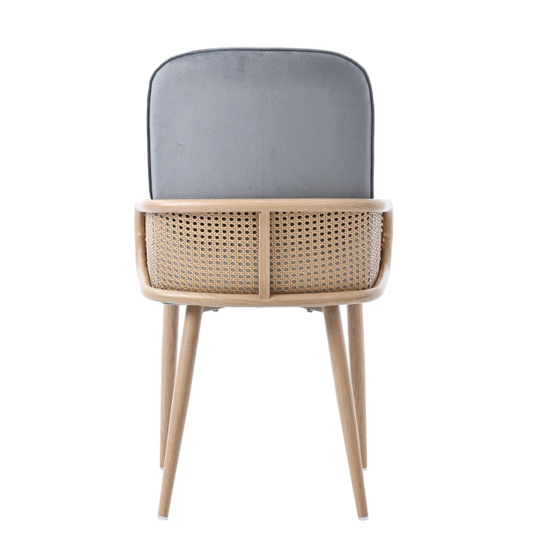 Ensemble de 2 chaises salle à manger modernes rembourrées en rotin et velours, Gris