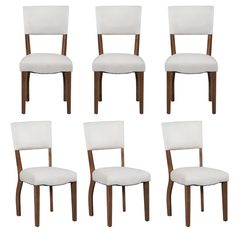Ensemble de 6 chaises de salle à manger en velours rembourrées avec pieds en bois, design moderne minimaliste pour salon et chambre à coucher - chaises salle à manger pas cher, Blanc