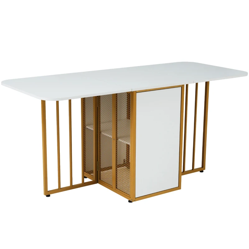 Table Console Pliable Multifonctionnelle avec Tiroir, Transformable en 3 Formes, en Aggloméré, Blanc