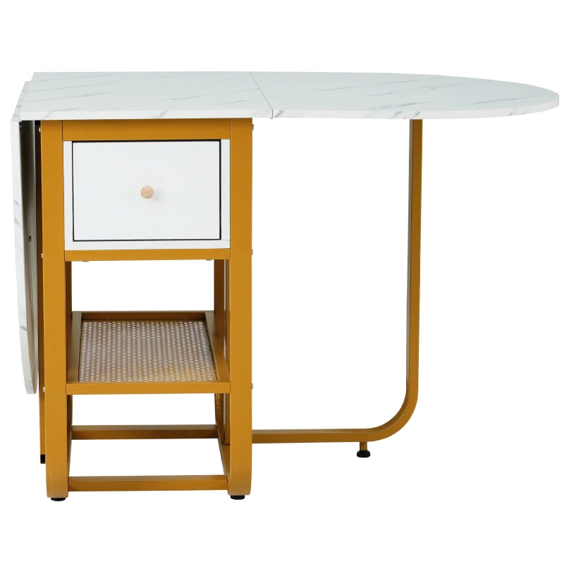 Table à Manger Extensible et Pliable avec Tiroirs et Espace de Rangement, Blanc