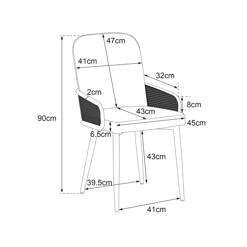 Ensemble de 4 chaises rembourrées en velours avec design en rotin et pieds en métal effet bois pour salle à manger, salon et chambre à coucher, Gris