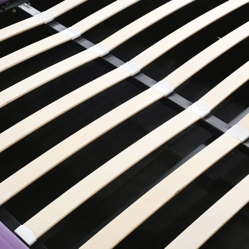 Lit Coffre Double avec Système Hydraulique, Sommier à Lattes et Tête de Lit Réglable en Hauteur, en Bois, 140x203x125-131 cm, Violet