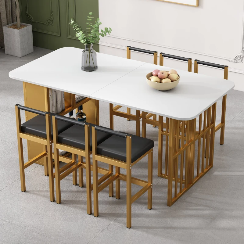 Ensemble de 6 Chaises de Salle à Manger Modernes avec Pieds en Métal pour Salon et Salle à Manger, Noir+Or
