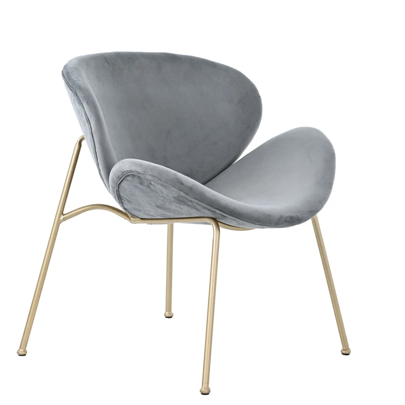 Lot de 4 chaises de salle à manger tapissées en velours, pieds en métal doré, adaptées au salon et à la chambre, capacité de poids de 150 kg, Gris
