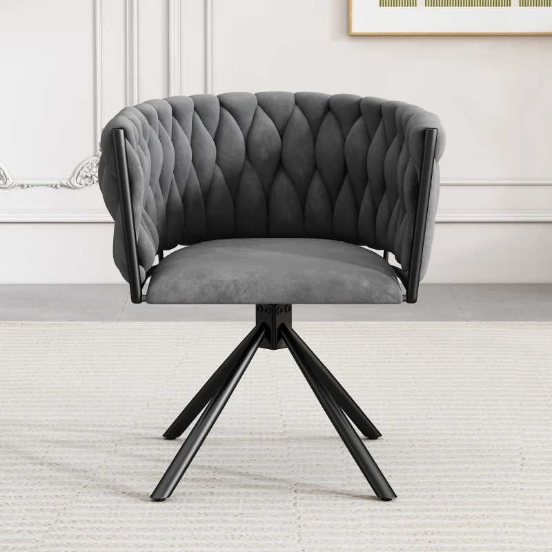 Chaise de Salle à Manger Pivotante à 360° et Rembourrée, Design Ergonomique et Structure en Métal, Effet Velours, Gris