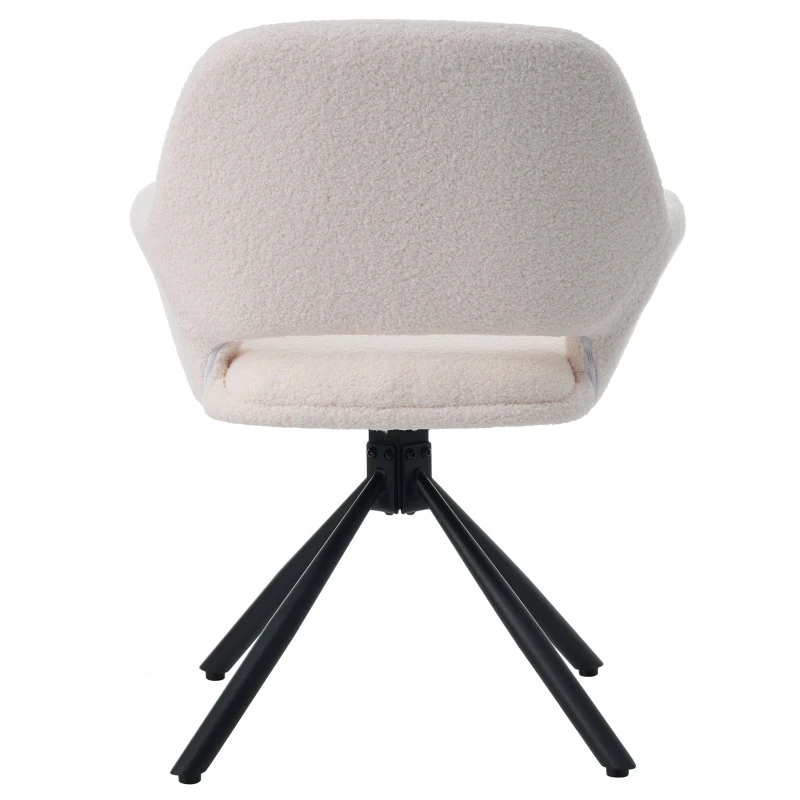 Set de 2 scaune de dining moderne, tapițate în sherpa, cu cotiere și funcție rotativă, Alb