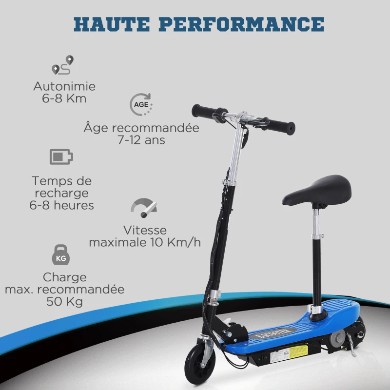 Homcom Trottinette Électrique 120 W Pliable pour Enfants à Partir de 7 Ans Hauteur de Guidon et Selle Réglable 10 Km/h Max.