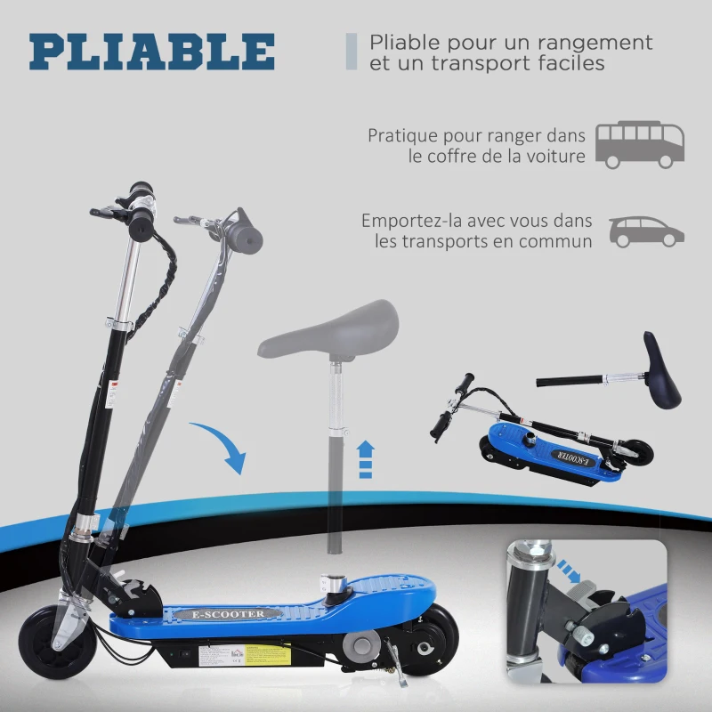 Homcom Trottinette Électrique 120 W Pliable pour Enfants à Partir de 7 Ans Hauteur de Guidon et Selle Réglable 10 Km/h Max.