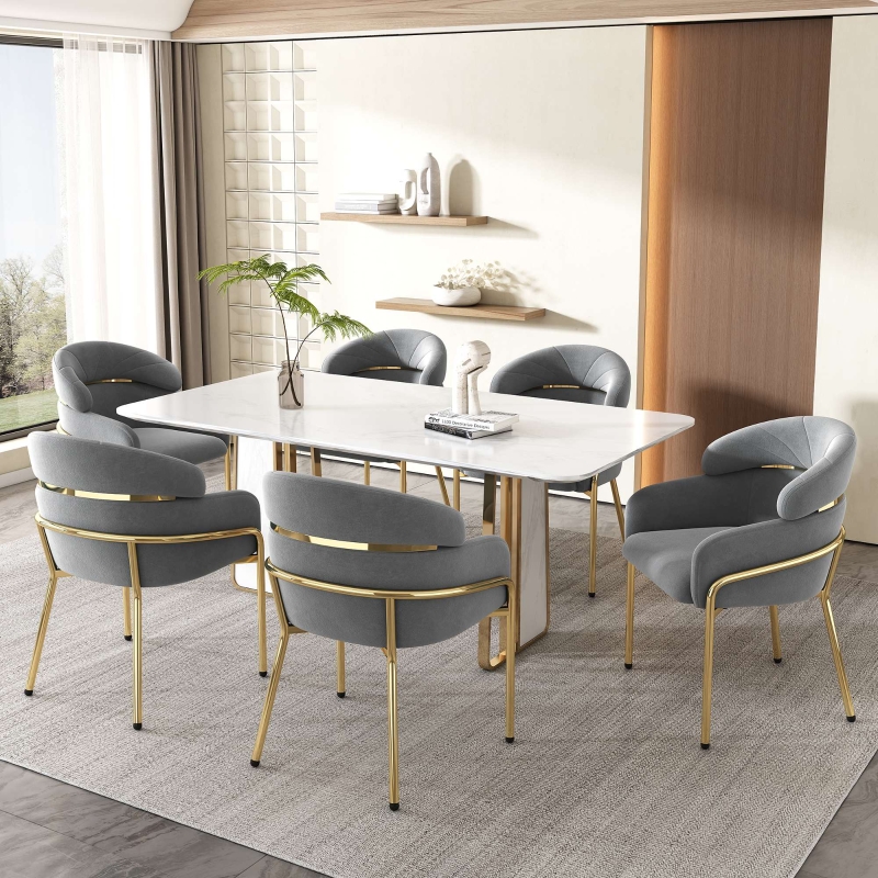 Lot De 6 Chaises Salle à Manger JIJIAN Grises – Design Scandinave, Pieds Métal, Confort & Robustesse