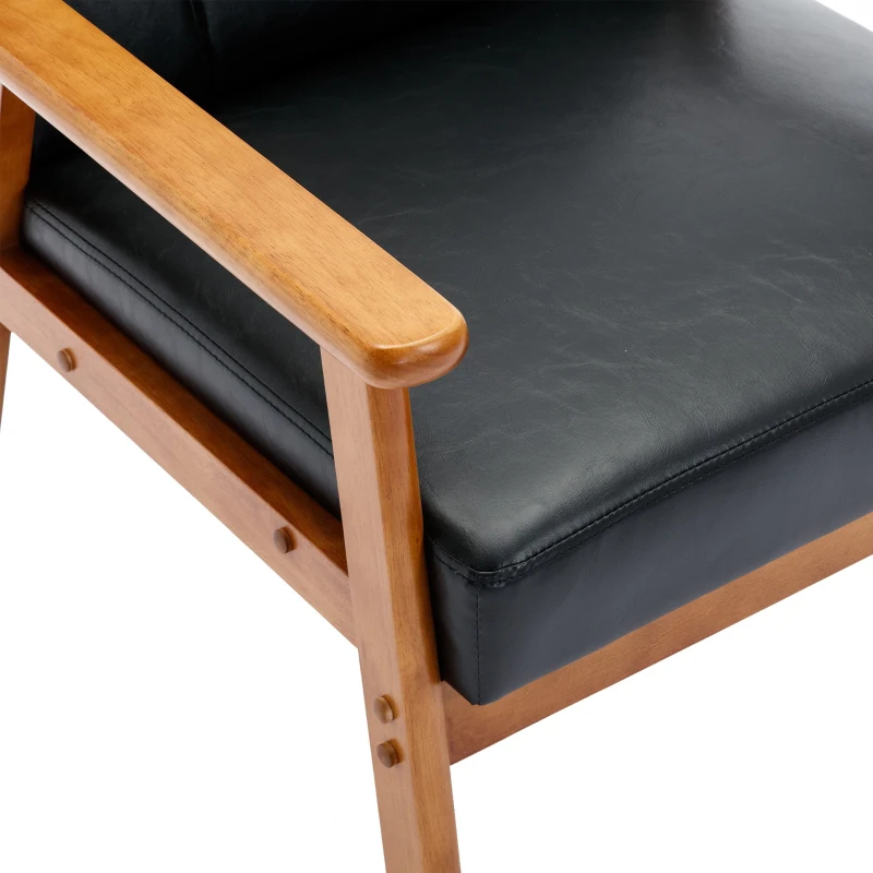 Fauteuil de Relaxation Mid-Century Modern avec Accoudoirs et Pieds en Bois Massif pour Salon et Chambre à Coucher, Noir
