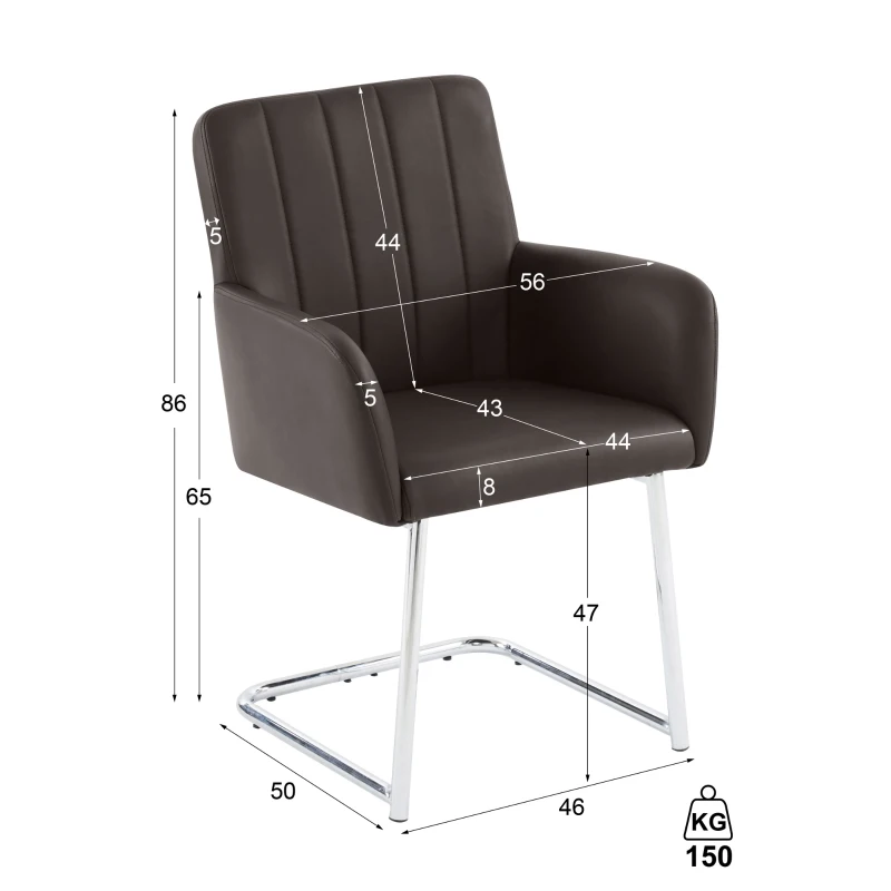 Ensemble de 2 chaises de salle à manger modernes en similicuir avec assise rembourrée et pieds métalliques, 56x50x86 cm, Marron foncé