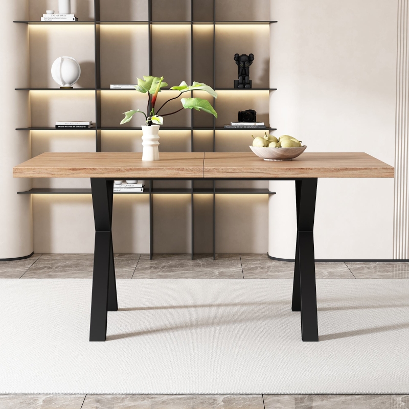 Table à manger extensible moderne, couleur naturelle élégante, pieds