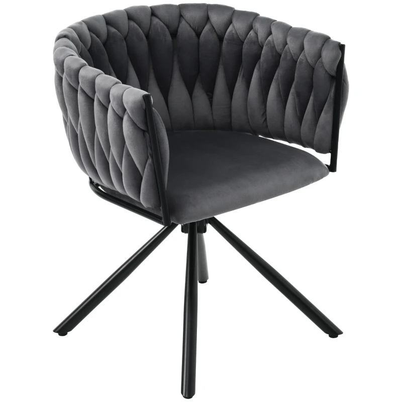 Chaise de Salle à Manger Pivotante à 360° et Rembourrée, Design Ergonomique et Structure en Métal, Effet Velours, Gris