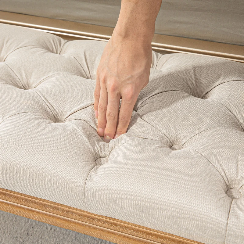 HOMCOM Bancă Tip Ottoman, Bancă Tapițată la Capătul Patului, 120x41x48 cm, Alb Crem