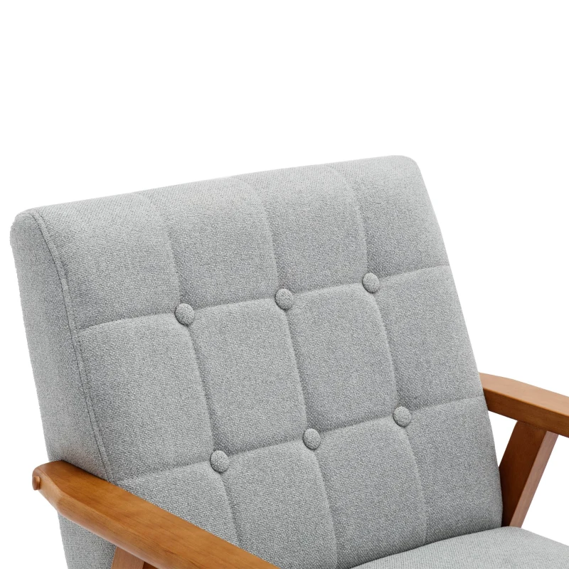 Fauteuil Relax Mid-Century Modern avec Accoudoirs et Pieds en Bois Massif pour Salon et Chambre à Coucher, Gris Clair