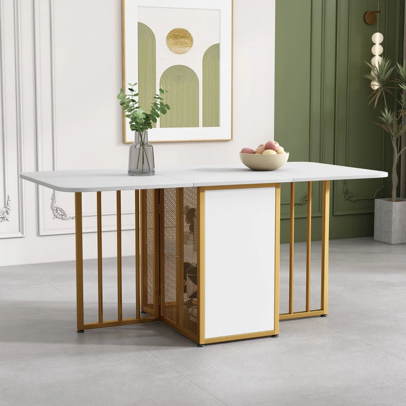 Table Console Pliable Multifonctionnelle avec Tiroir, Transformable en 3 Formes, en Aggloméré, Blanc