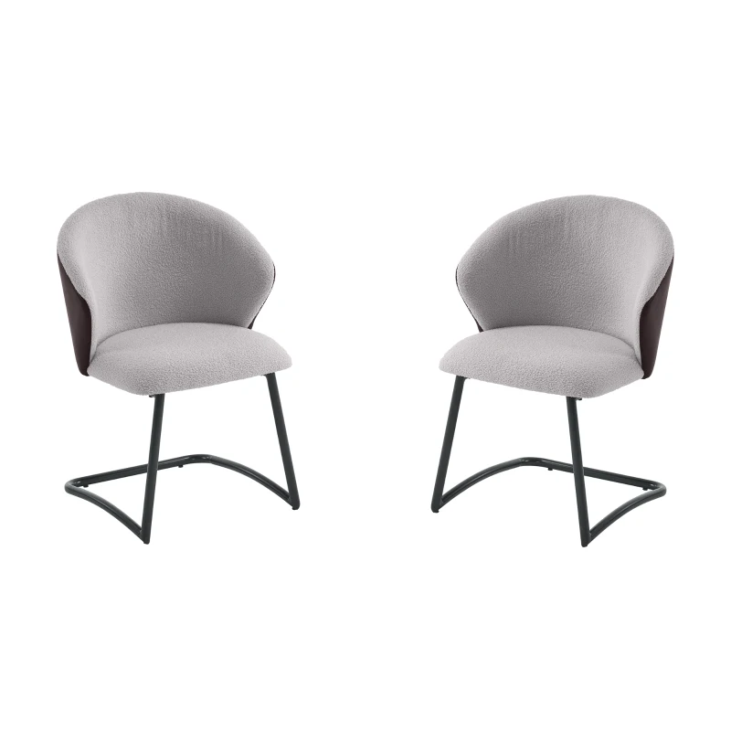 Ensemble de 2 chaises de salle à manger modernes en velours Teddy avec dossier rembourré, Gris