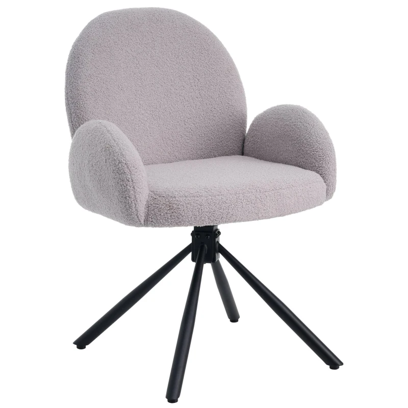 Chaise de Salle à Manger Pivotante Rembourrée en Tissu Sherpa avec Accoudoirs, Design Moderne, Gris
