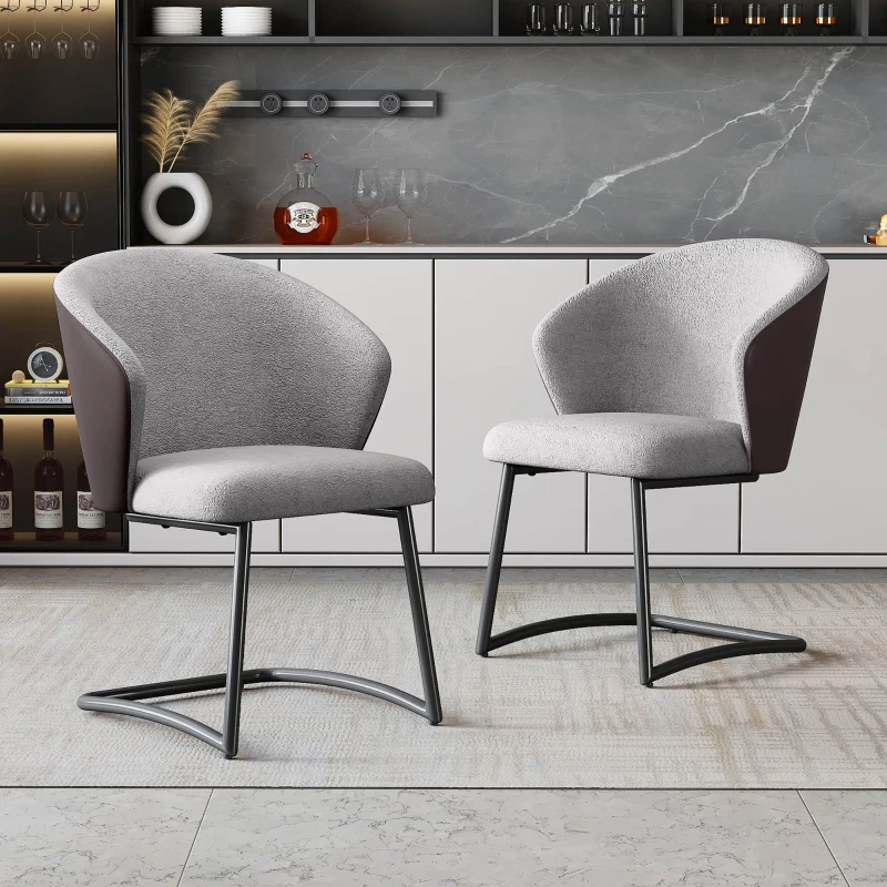 Ensemble de 2 chaises de salle à manger modernes en velours Teddy avec dossier rembourré, Gris