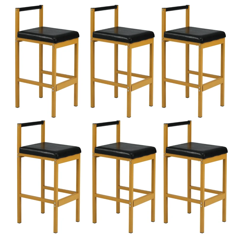 Ensemble de 6 Chaises de Salle à Manger Modernes avec Pieds en Métal pour Salon et Salle à Manger, Noir+Or