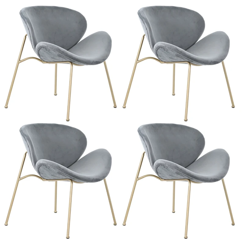 Lot de 4 chaises de salle à manger tapissées en velours, pieds en métal doré, adaptées au salon et à la chambre, capacité de poids de 150 kg, Gris